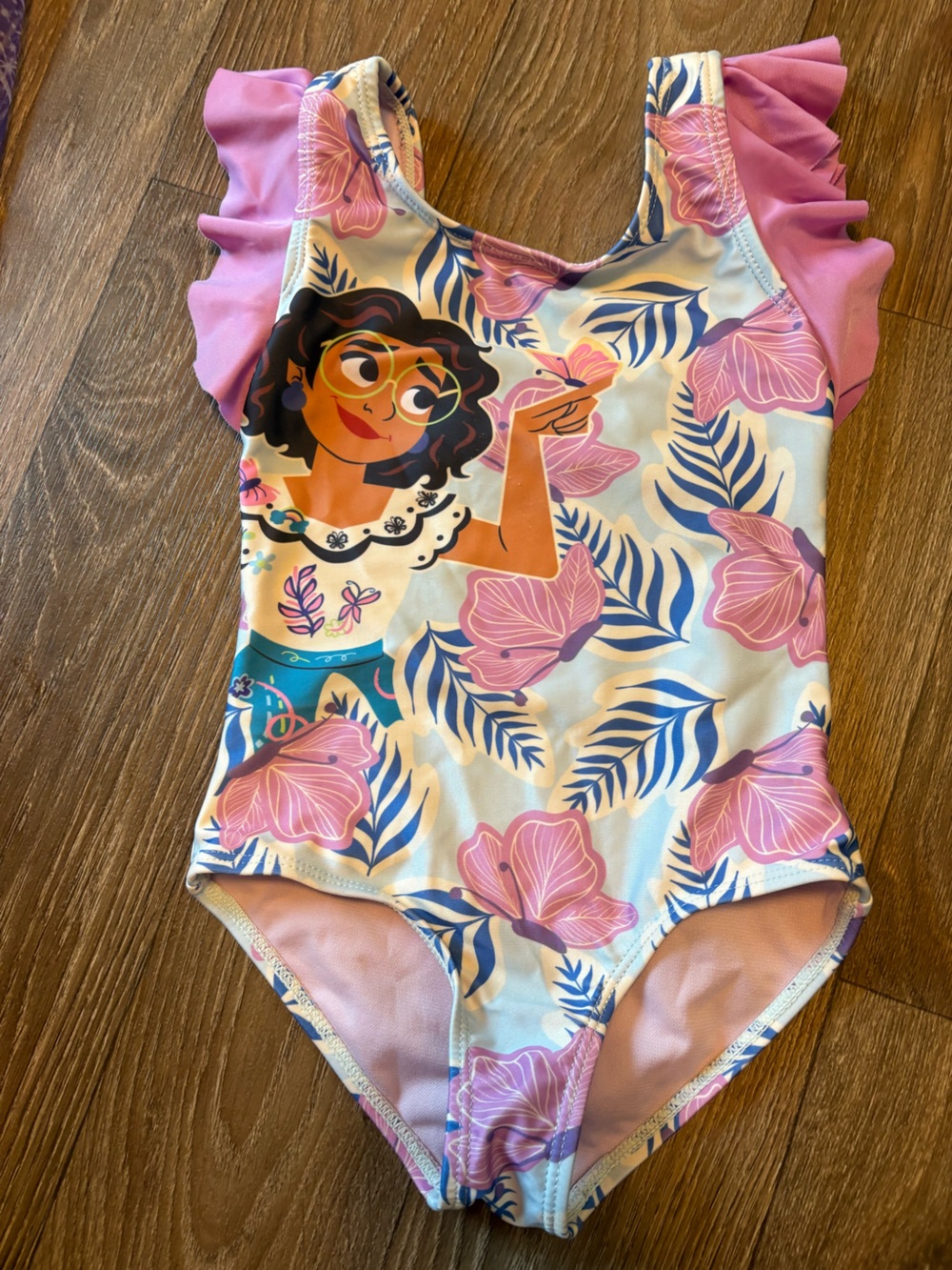 Disney Encanto Girls swimsuit - Light Purple with Multicolor Floral Trim
